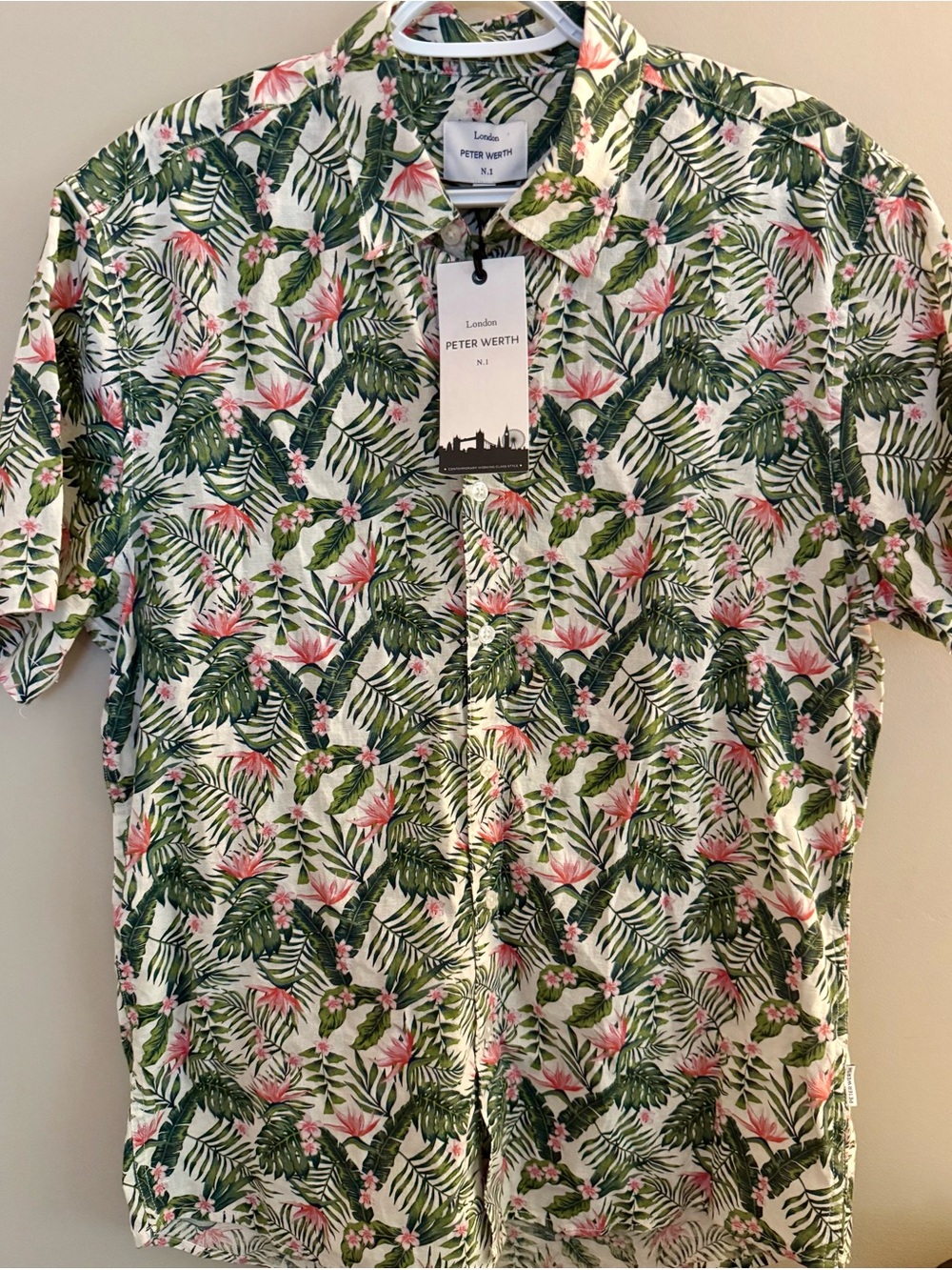 Peter Werth London N.1 Tropical Hibiscus Palm Leaf Button Down Resort Shirt NWT